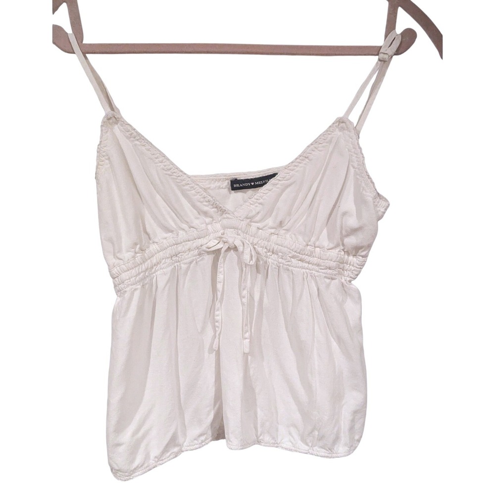 Brandy Melville Cami Tank Top OS‎ White Linen Blend Babydoll Coquette Fairycore